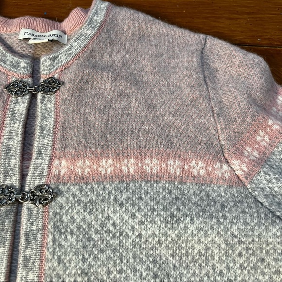 Carroll Reed Fair Isle Celtic Pink and Gray Wool Sweater Jacket Size XL Winter - Picture 6 of 14